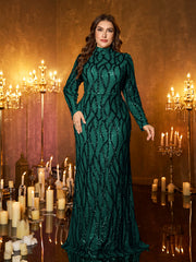 Champagne Rose Gold Pattern Sequin High‑Neck Plus‑Size Mermaid Formal Dress