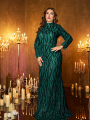 Champagne Rose Gold Pattern Sequin High‑Neck Plus‑Size Mermaid Formal Dress