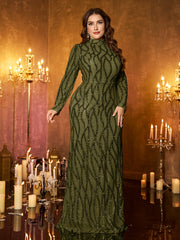Champagne Rose Gold Pattern Sequin High‑Neck Plus‑Size Mermaid Formal Dress