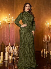 Champagne Rose Gold Pattern Sequin High‑Neck Plus‑Size Mermaid Formal Dress