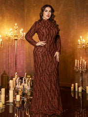 Champagne Rose Gold Pattern Sequin High‑Neck Plus‑Size Mermaid Formal Dress