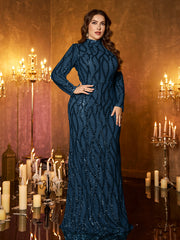 Champagne Rose Gold Pattern Sequin High‑Neck Plus‑Size Mermaid Formal Dress