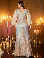 Glitter Geometric Pattern V Neck Mermaid Long Prom Gala Dress