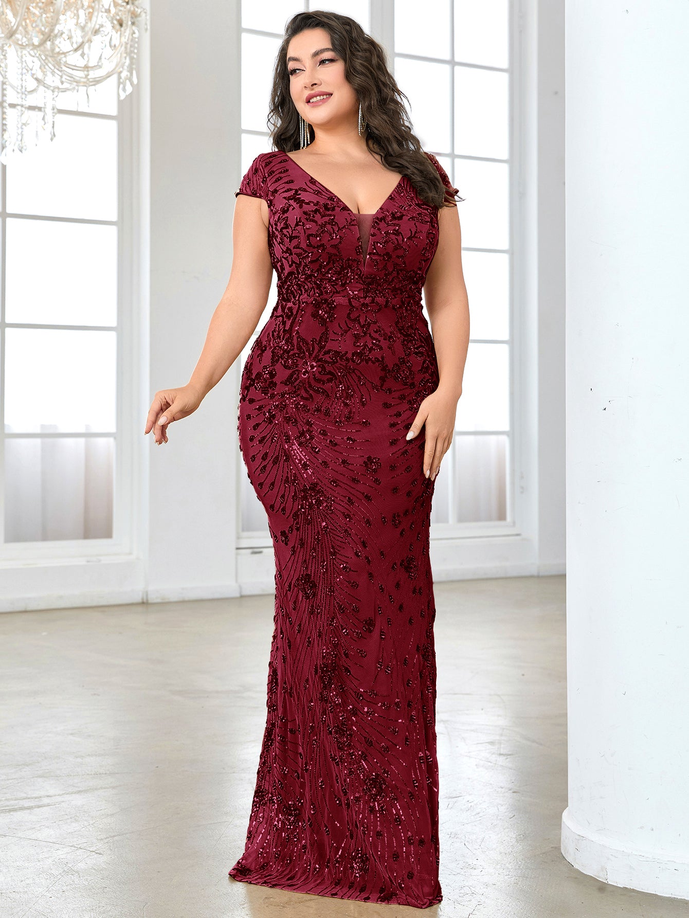 Plus Sequin Decor Mermaid Hem Party Dress | XUIBOL