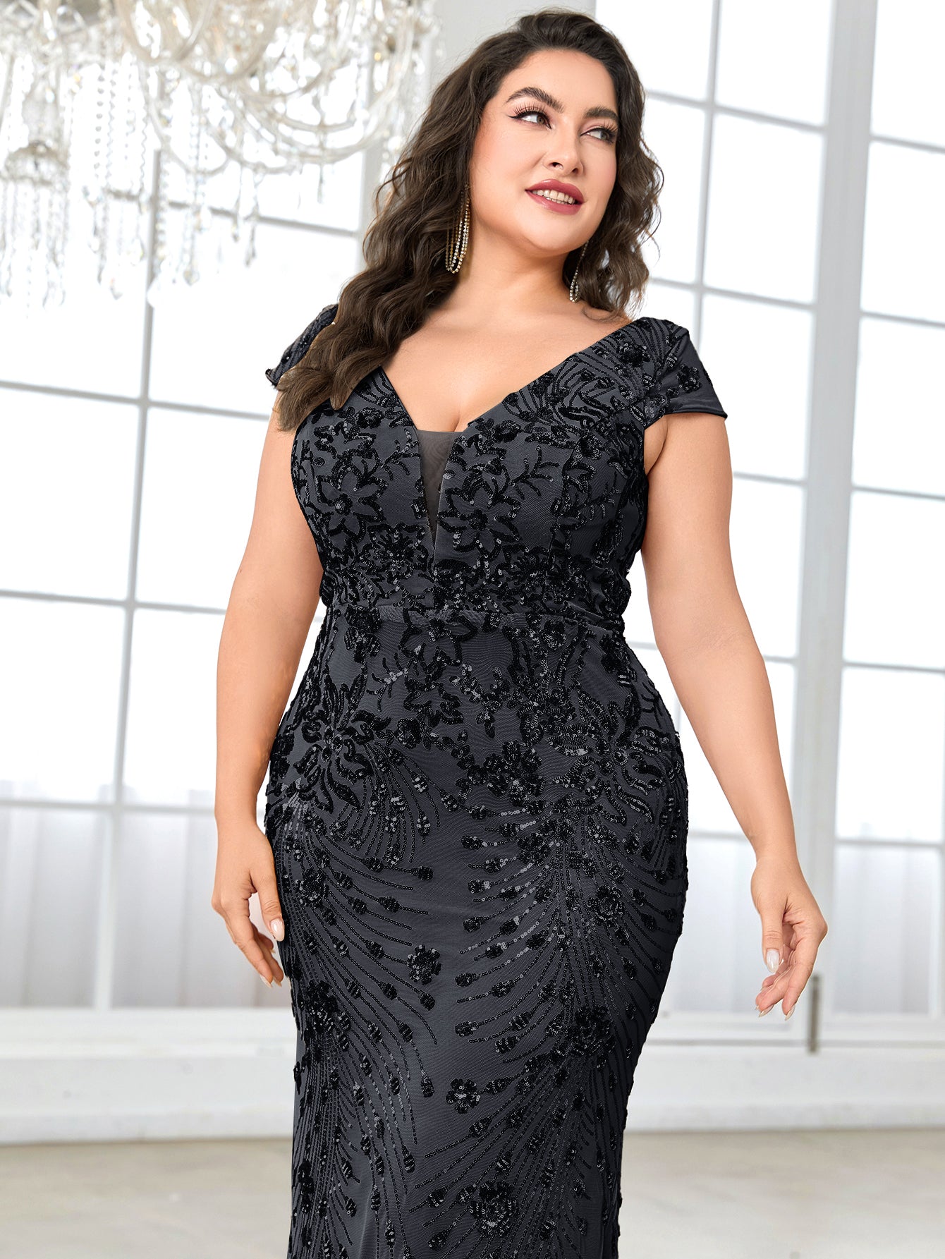 Plus Sequin Decor Mermaid Hem Party Dress | XUIBOL