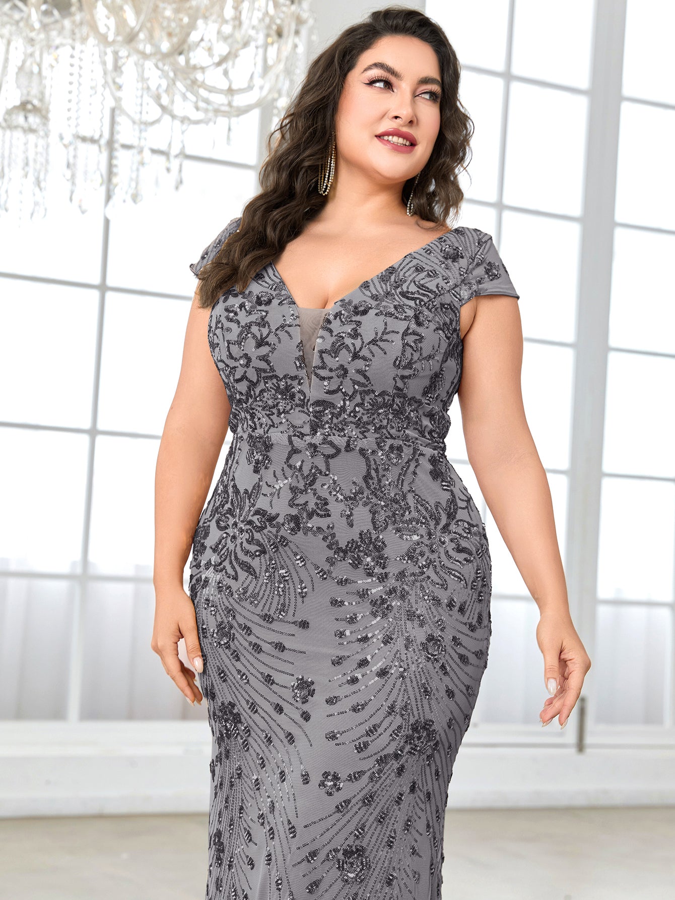 Plus Sequin Decor Mermaid Hem Party Dress | XUIBOL