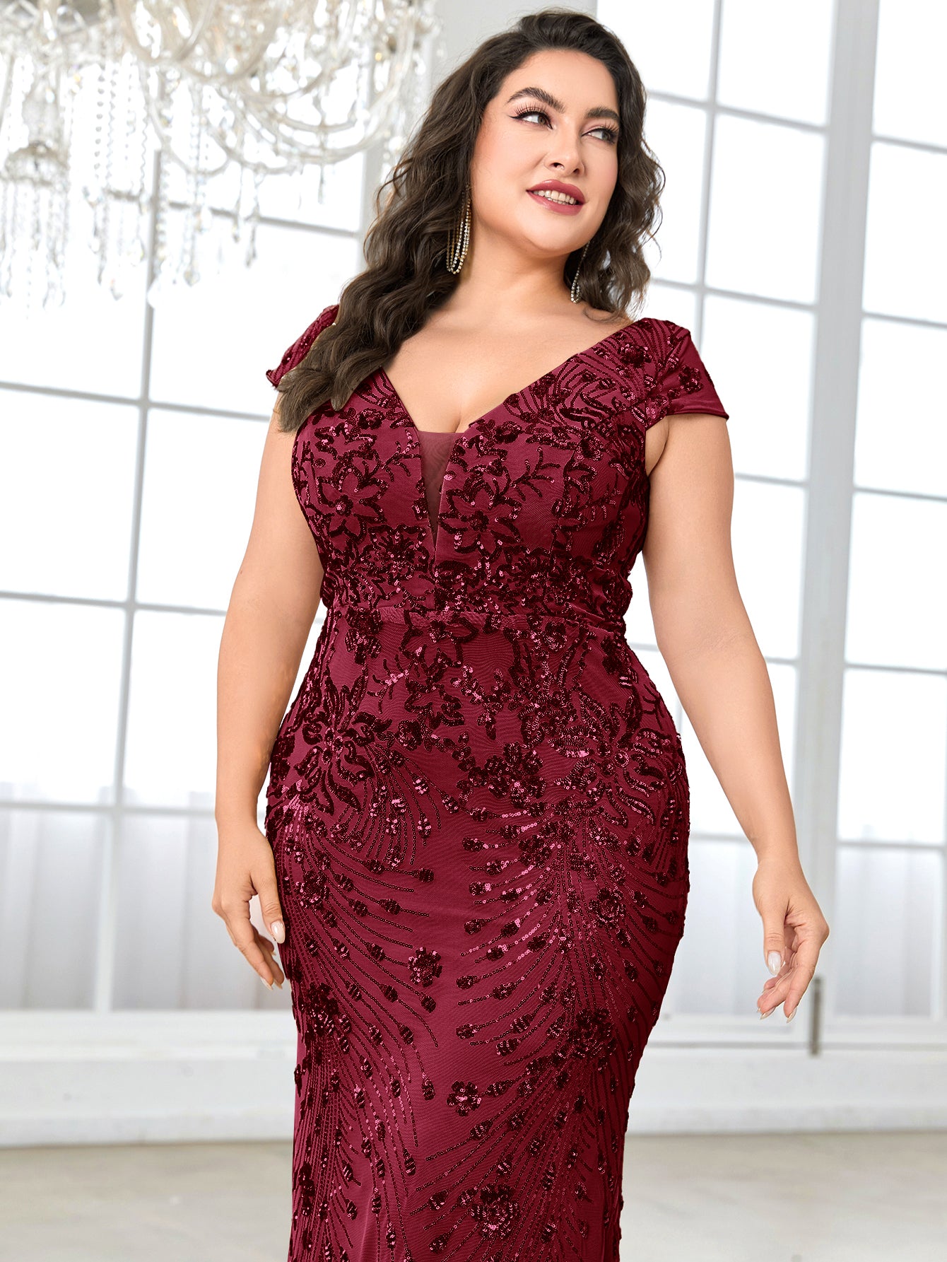 Plus Sequin Decor Mermaid Hem Party Dress | XUIBOL