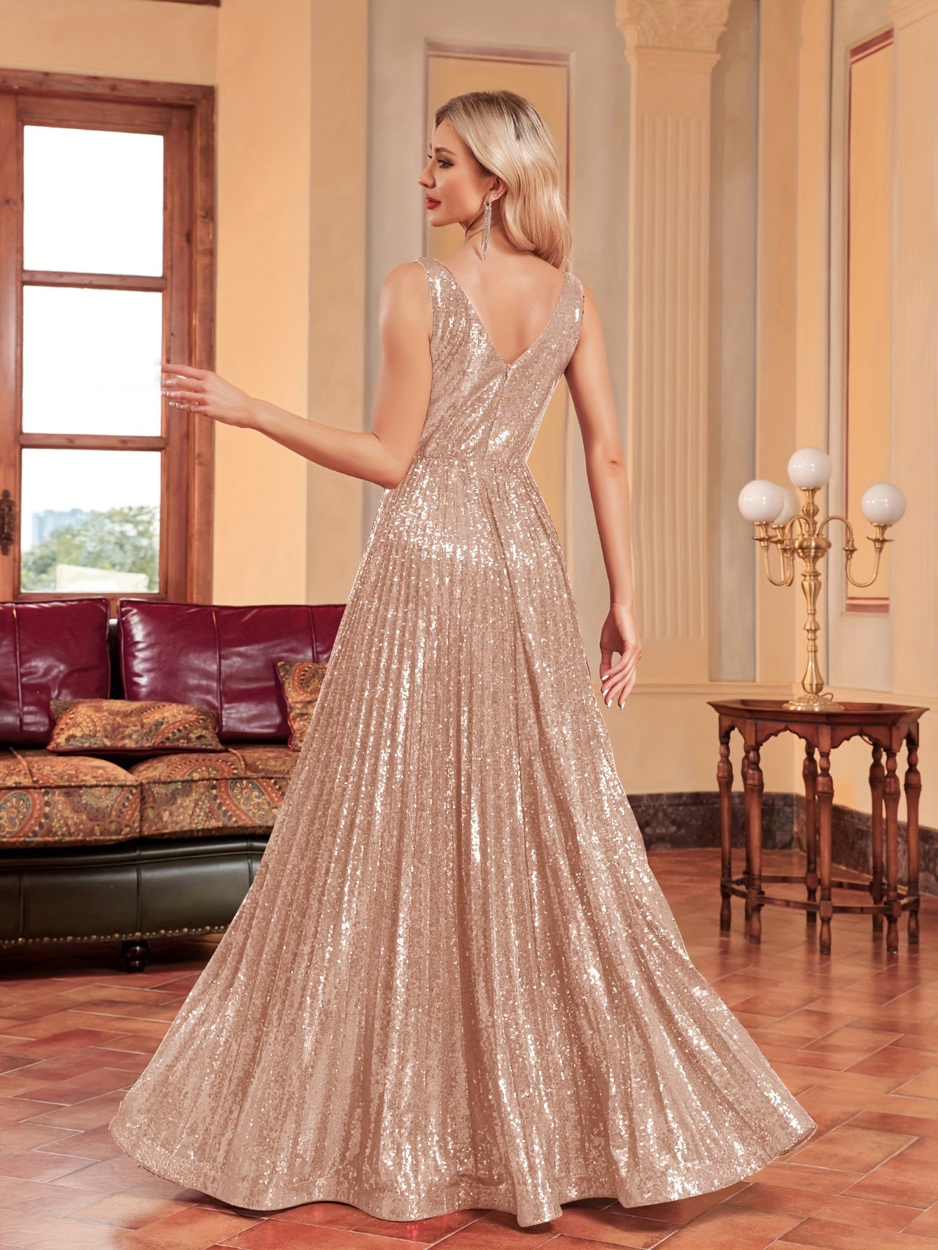 Solid Pleated Sleeveless Bridesmaid Dress | XUIBOL