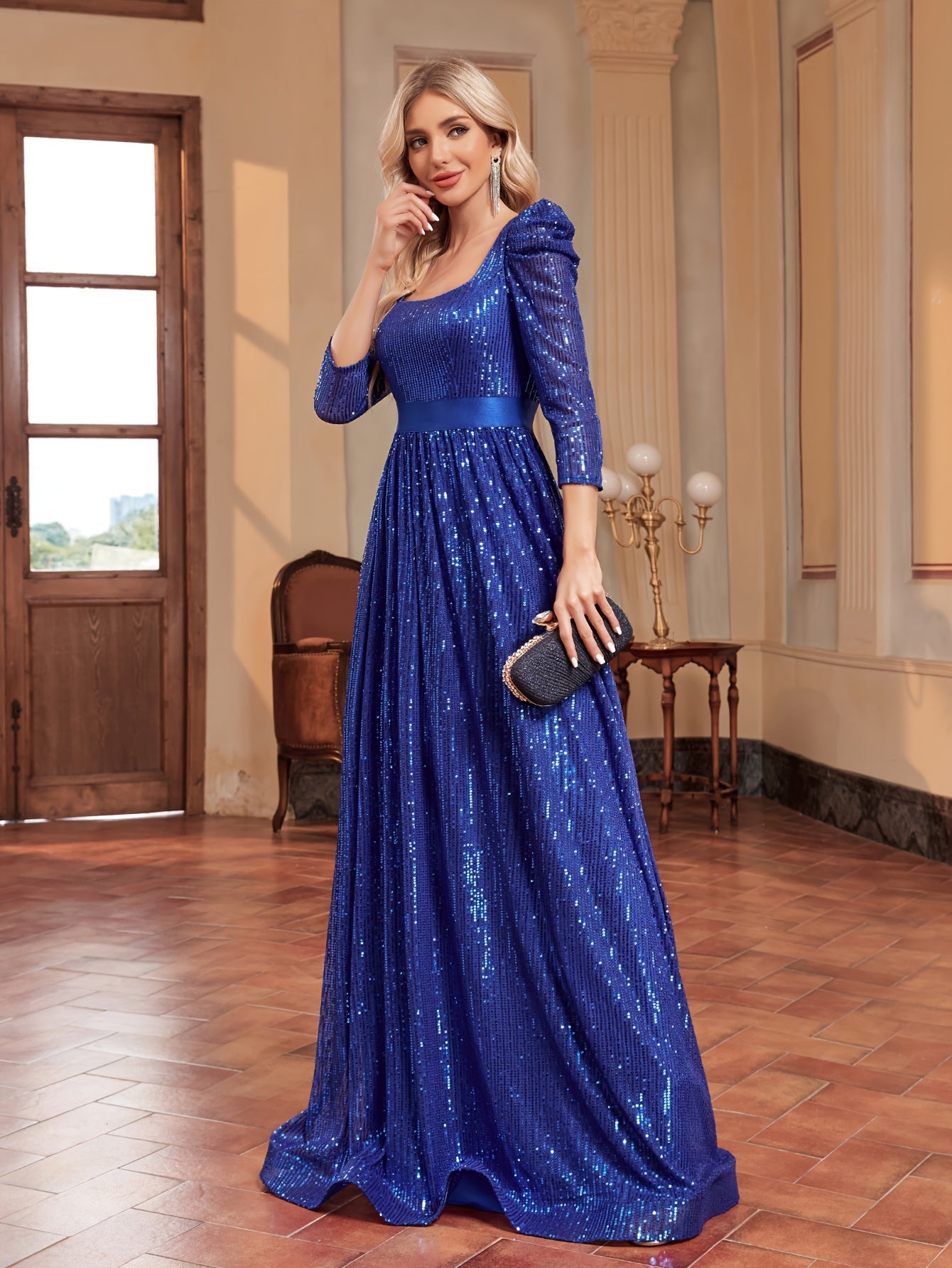 Sequin Decor Puff Sleeve Bridesmaid Dress | XUIBOL