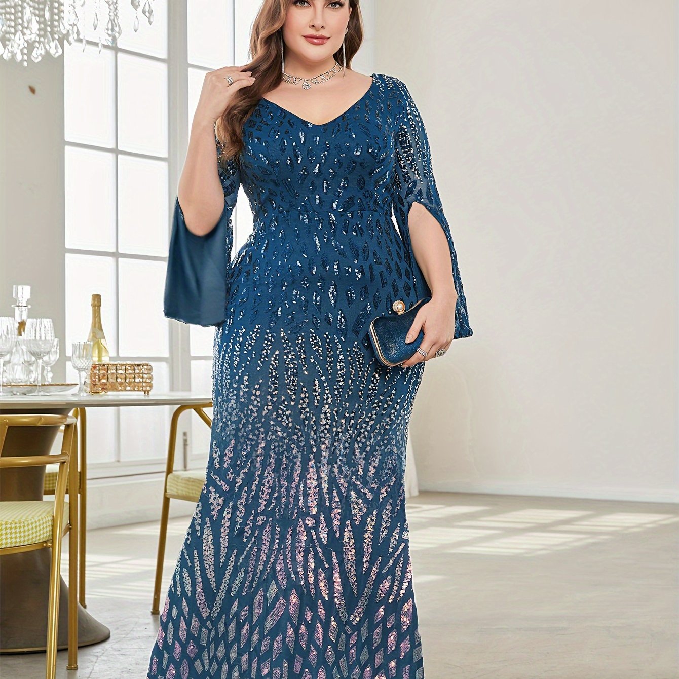Plus Size Sequin Fit & Flare Dress | XUIBOL