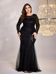Plus Size Sequin Mesh Stitching Dress
