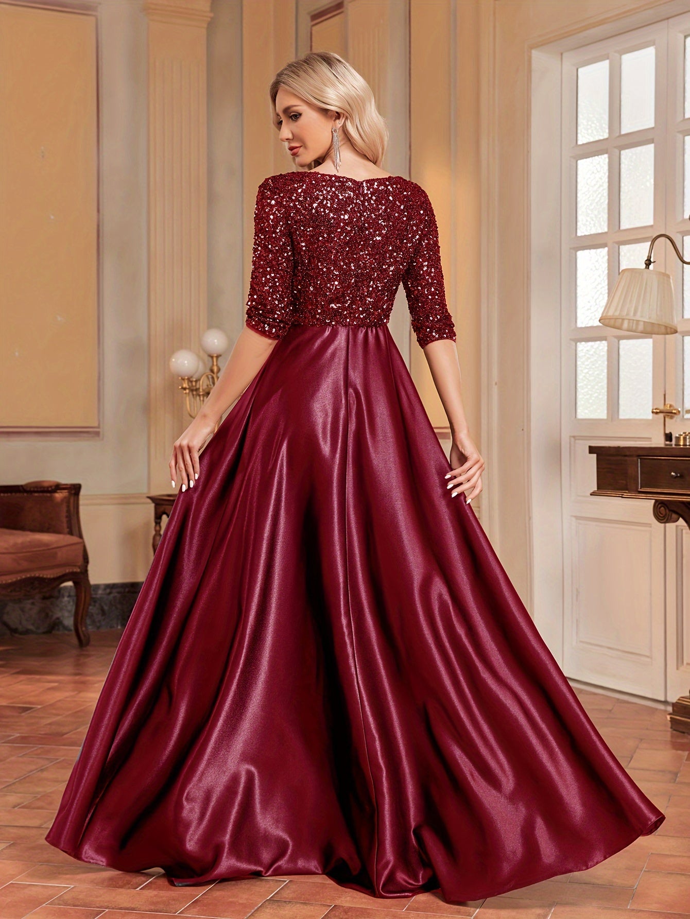 Sequined V-neck Splicing Dress | XUIBOL