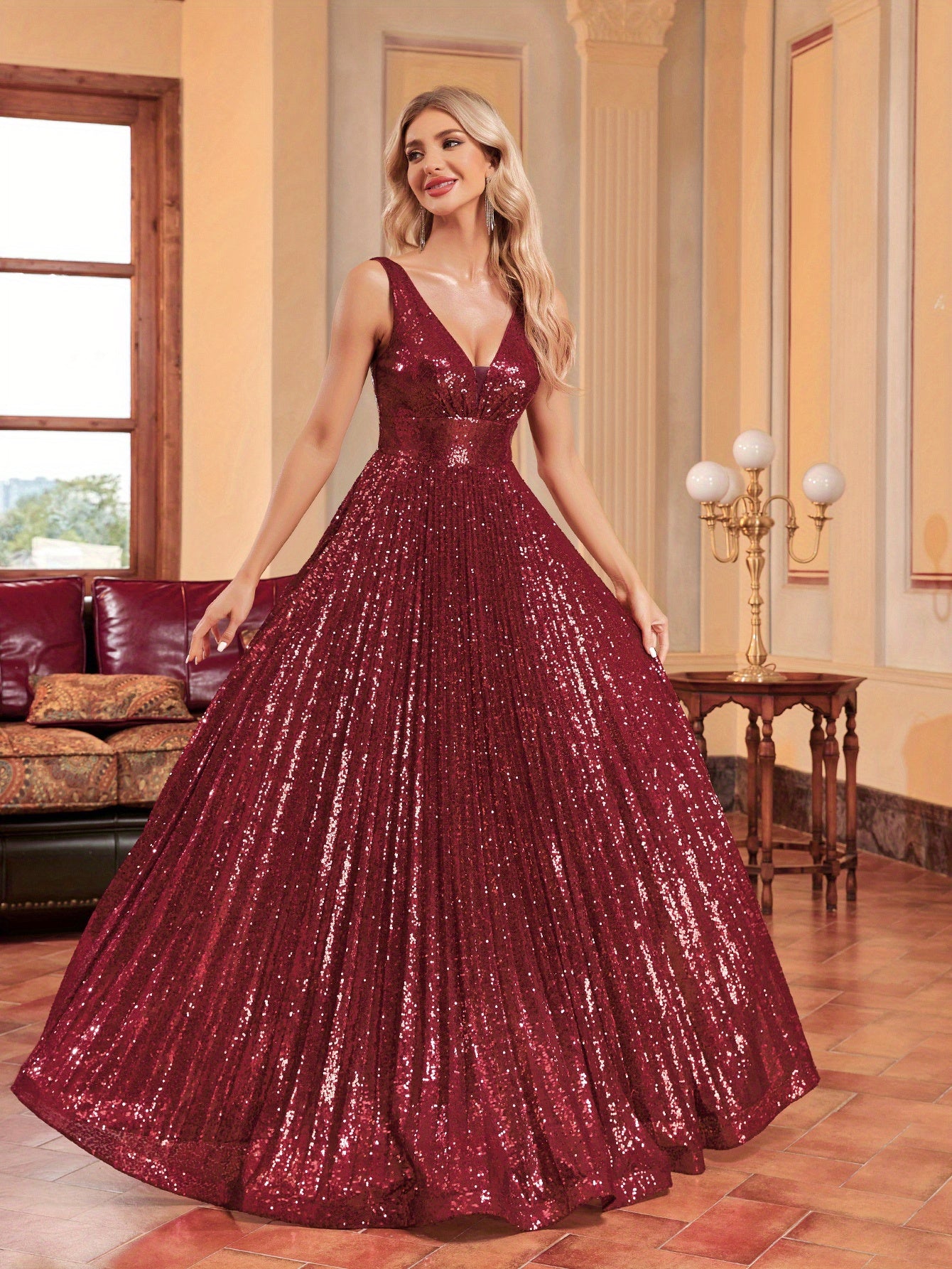 Solid Pleated Sleeveless Bridesmaid Dress | XUIBOL