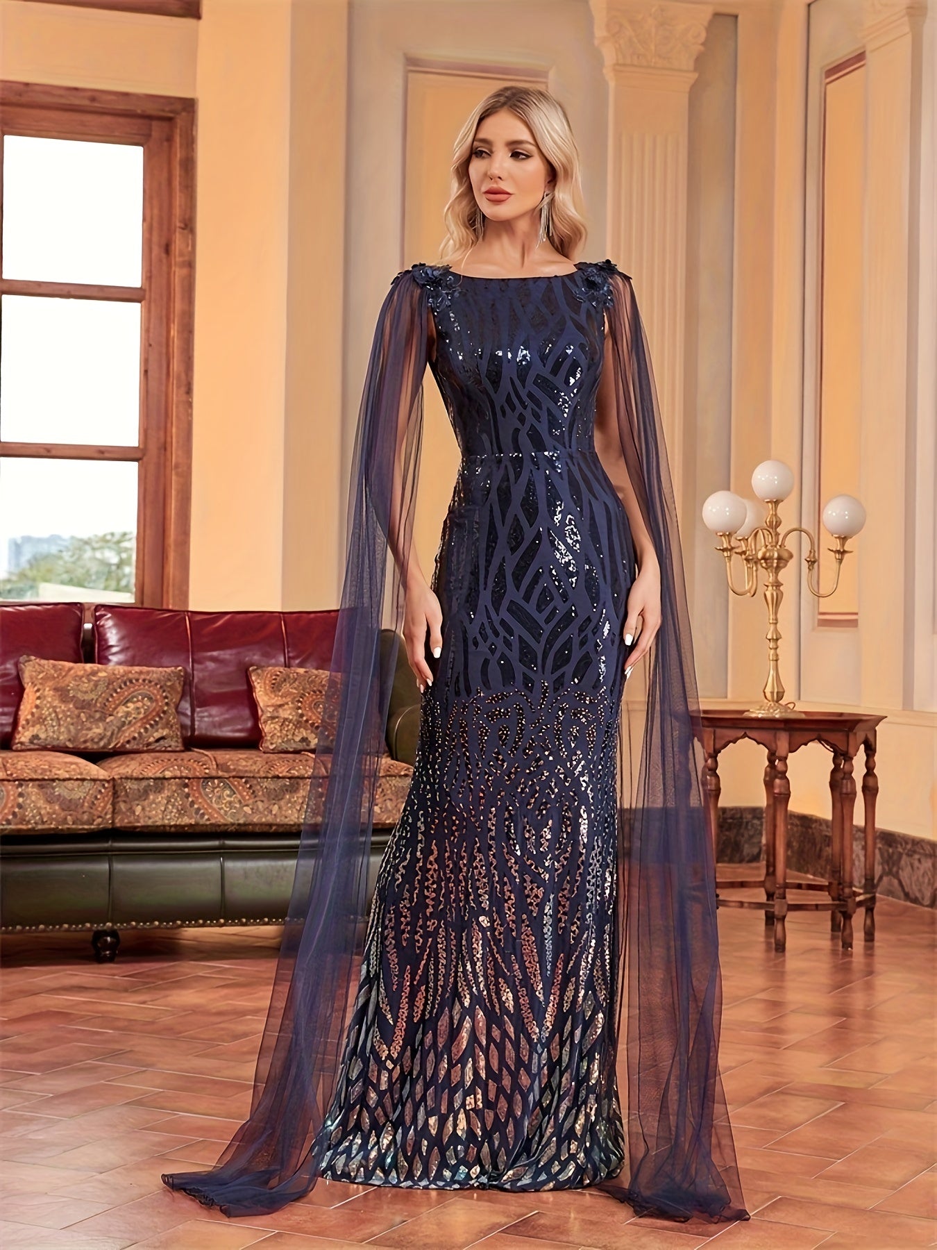 Sequin Applique Mesh Splicing Dress | XUIBOL