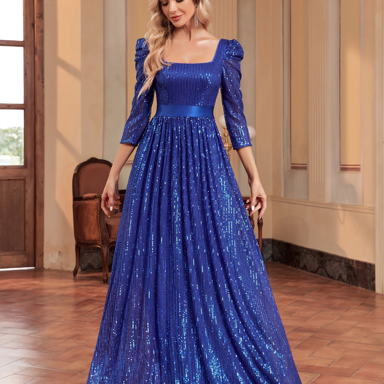 Sequin Decor Puff Sleeve Bridesmaid Dress | XUIBOL