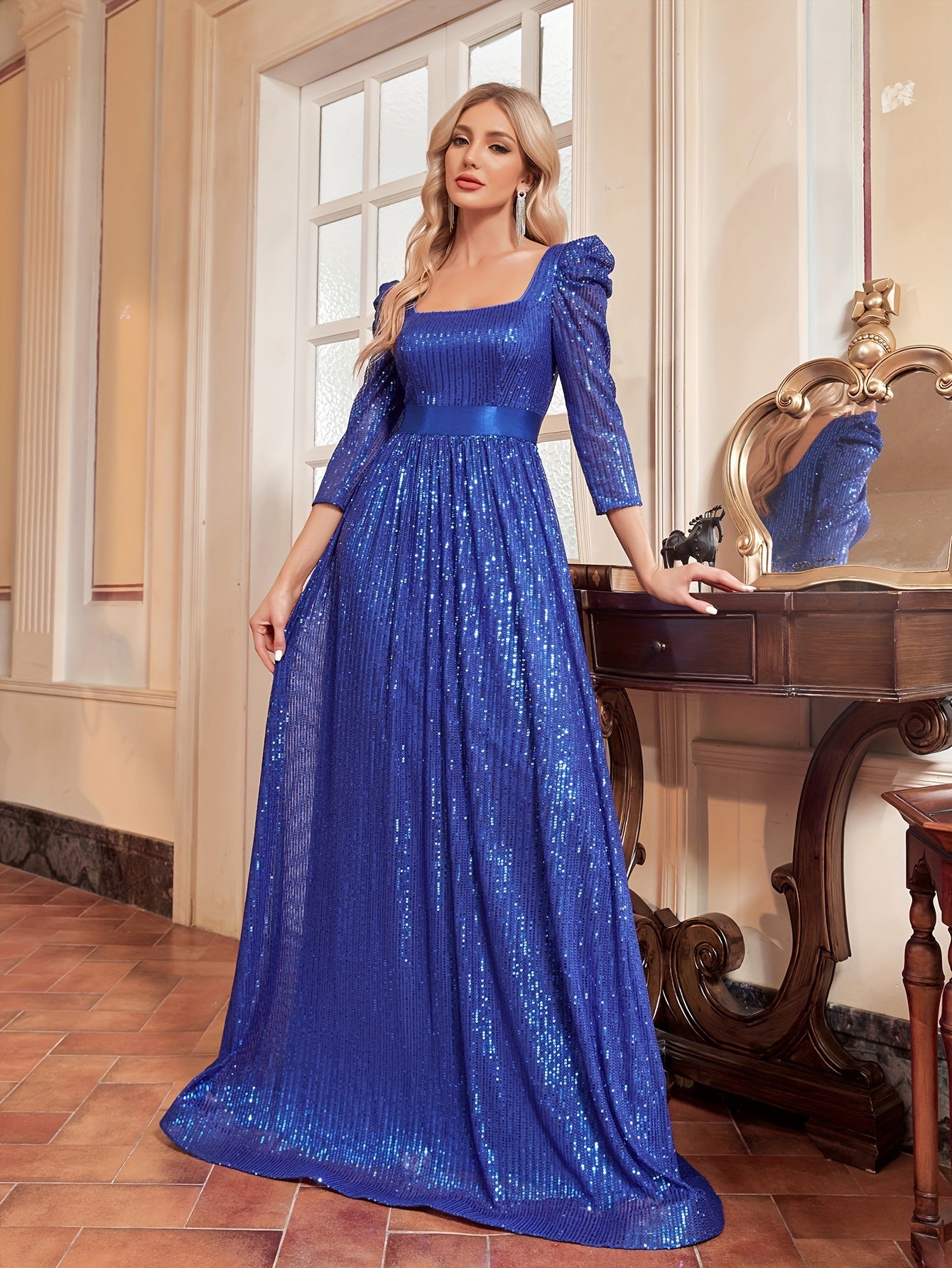 Sequin Decor Puff Sleeve Bridesmaid Dress | XUIBOL