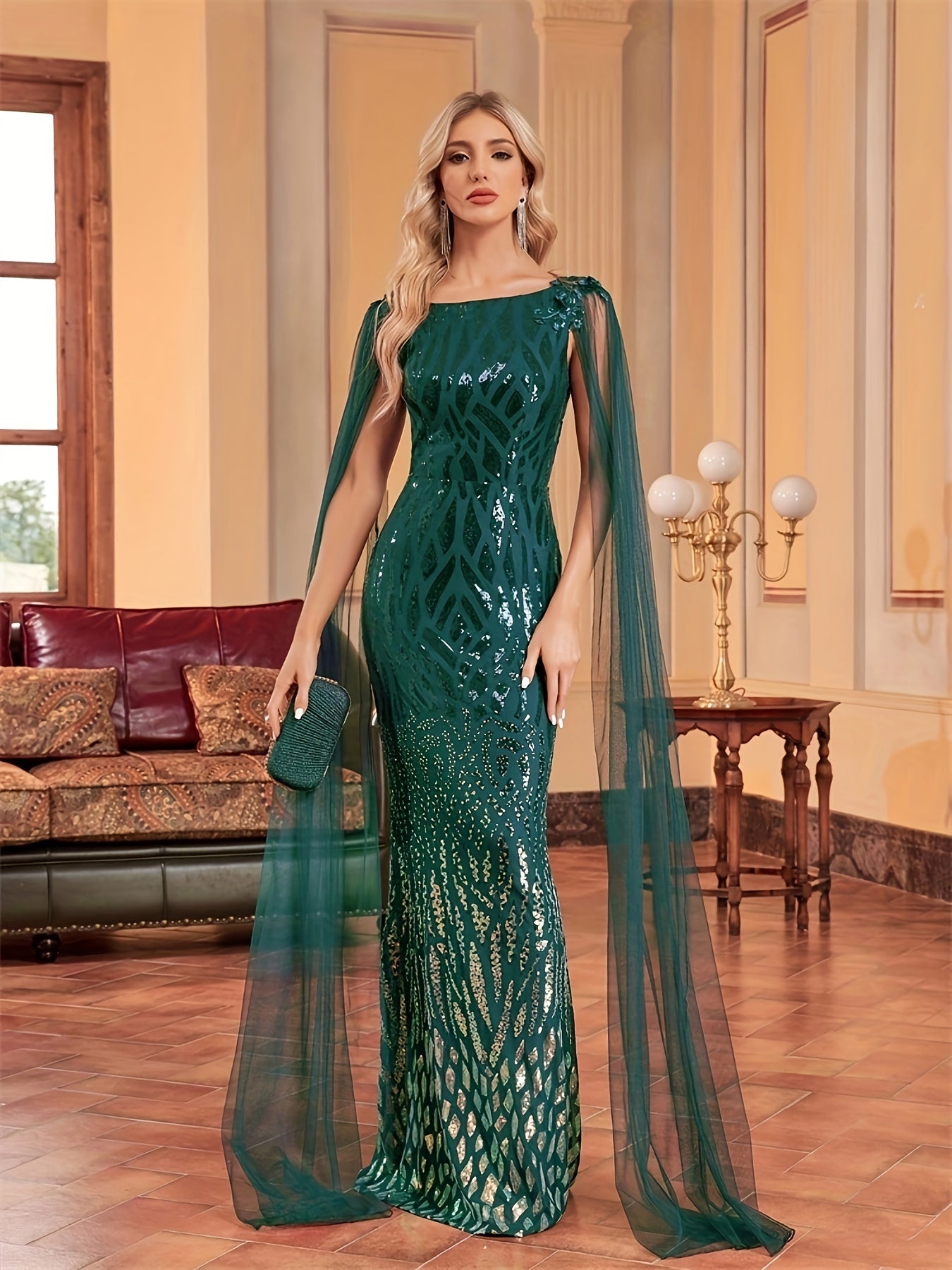 Sequin Applique Mesh Splicing Dress | XUIBOL