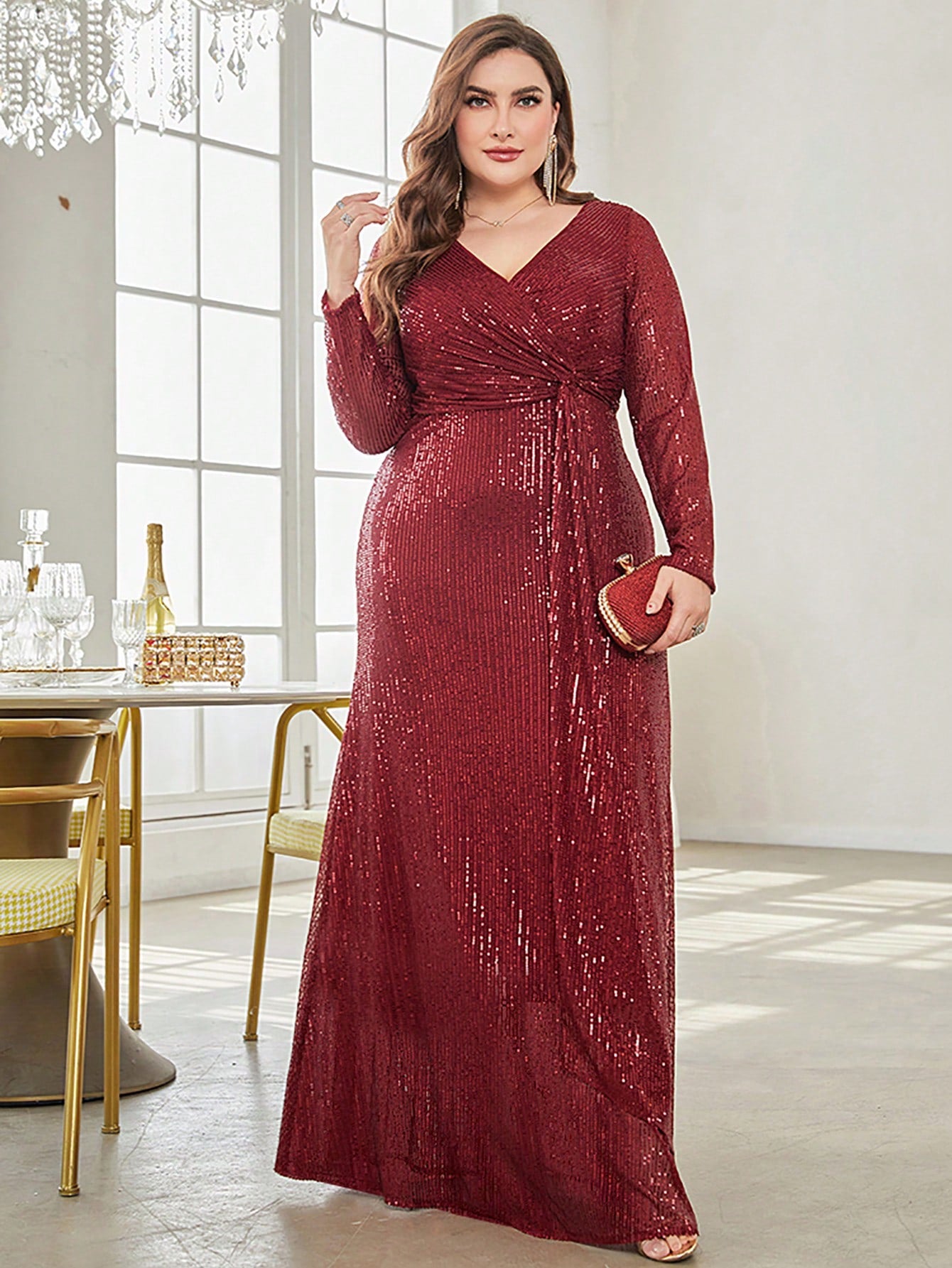 Plus Twist Front Sequin Formal Dress | XUIBOL