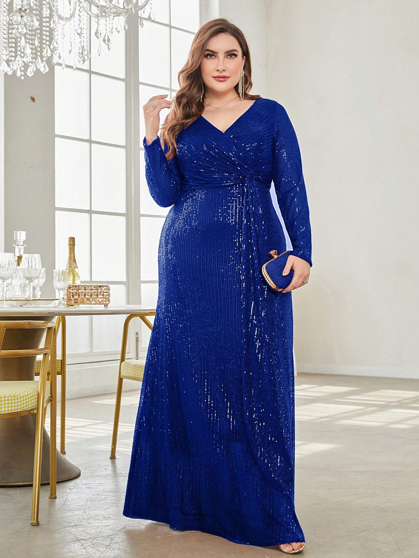 Plus Twist Front Sequin Formal Dress | XUIBOL
