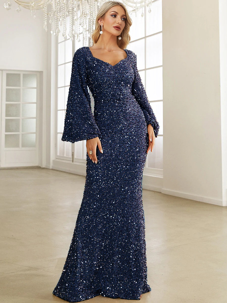 XUIBOL | Sweetheart Neck Floor Length Sequin Prom Dress