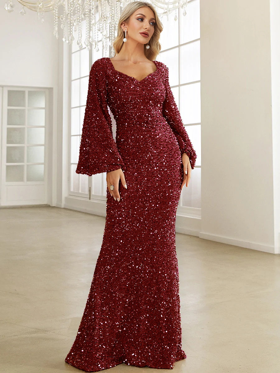 XUIBOL | Sweetheart Neck Floor Length Sequin Prom Dress