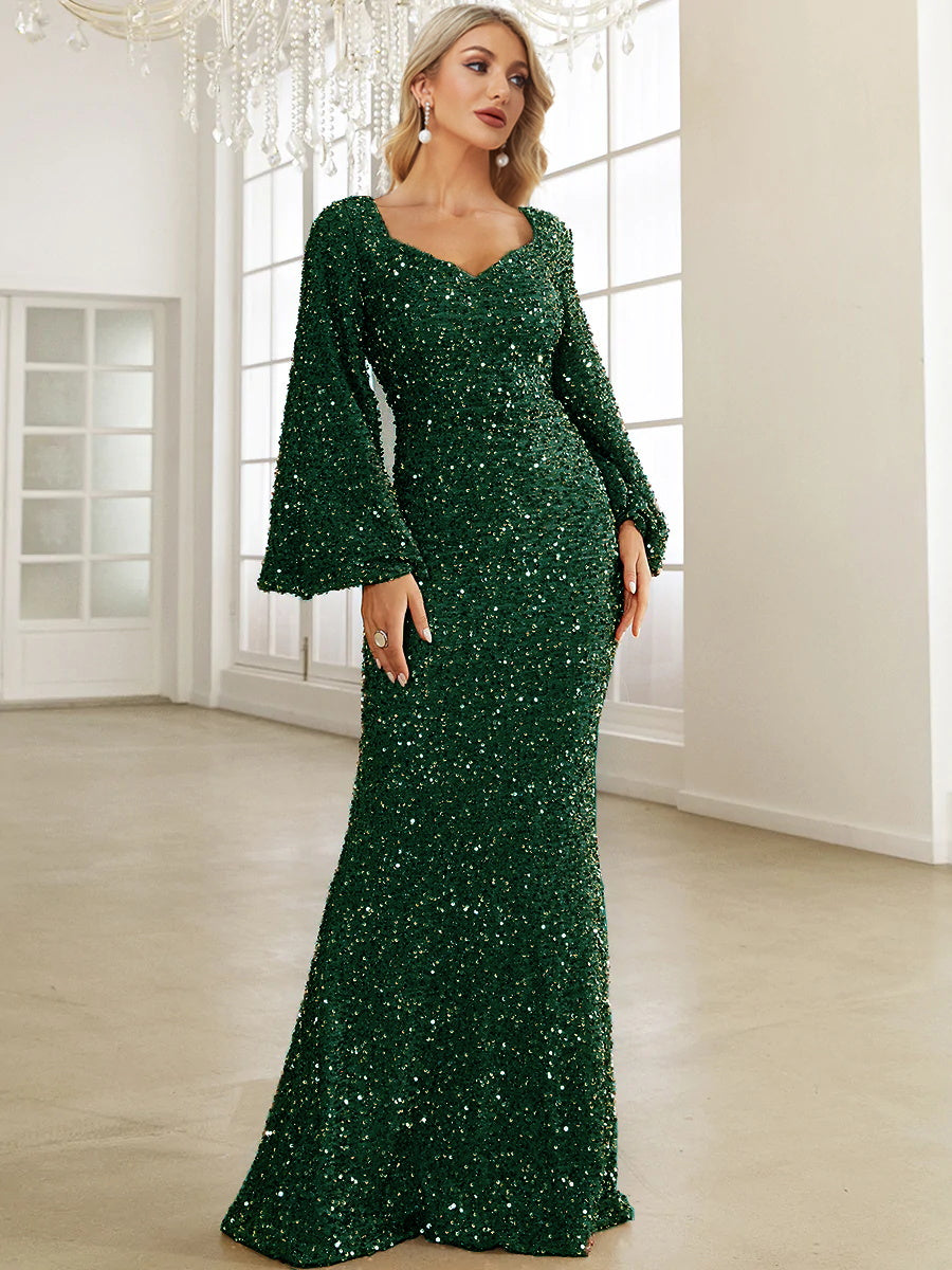 green Sweetheart Neck Dress