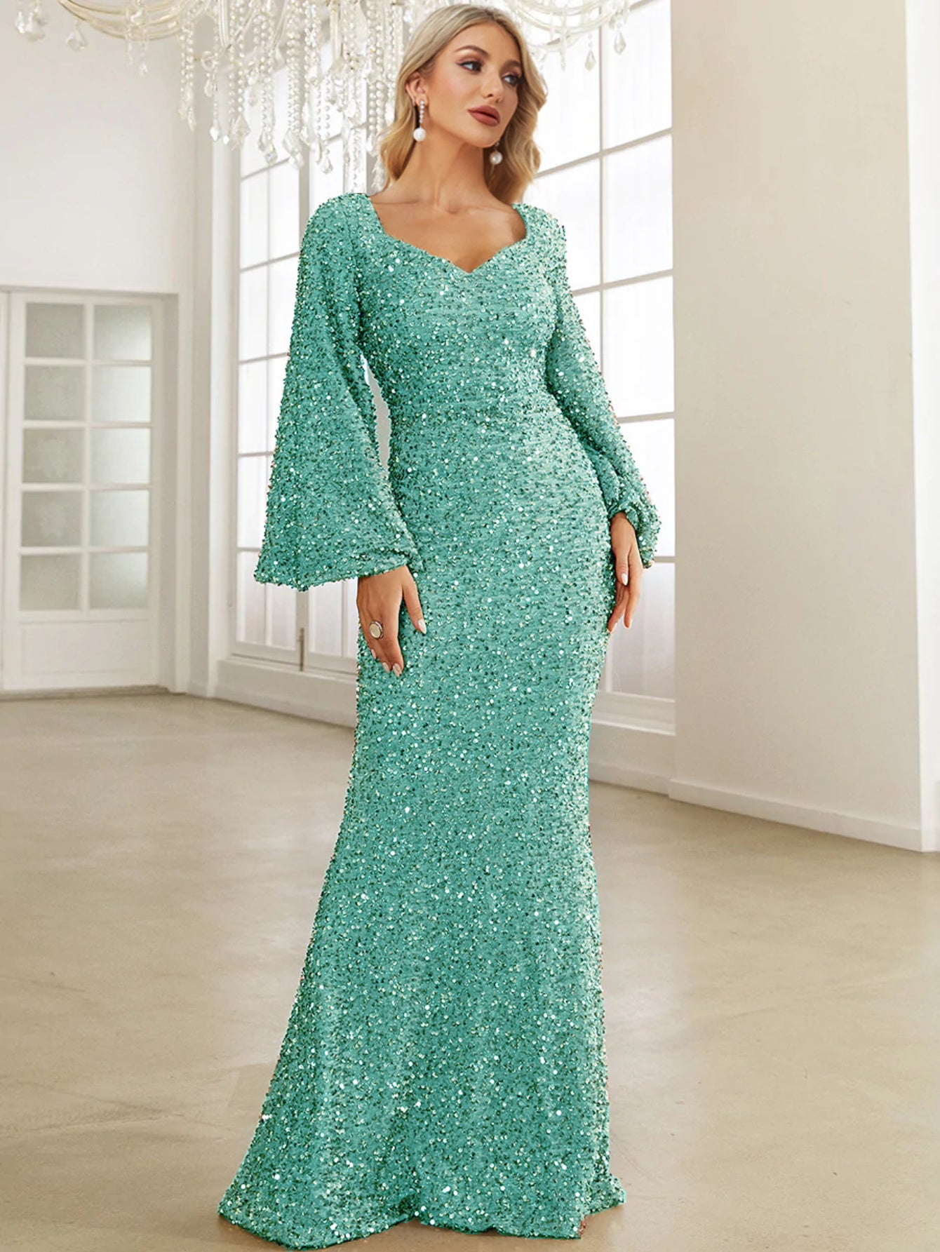 XUIBOL | Sweetheart Neck Floor Length Sequin Prom Dress