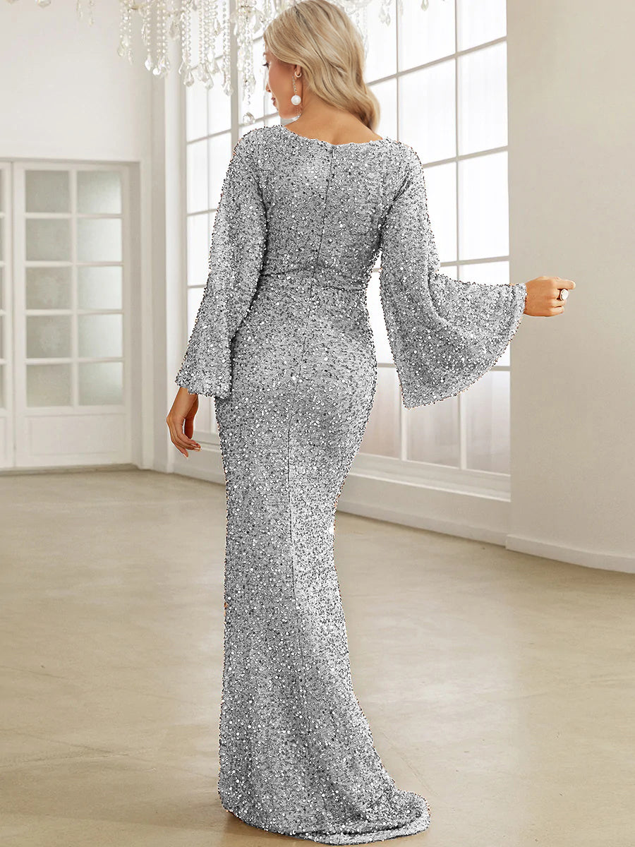 white sequin Sweetheart Neck Dress