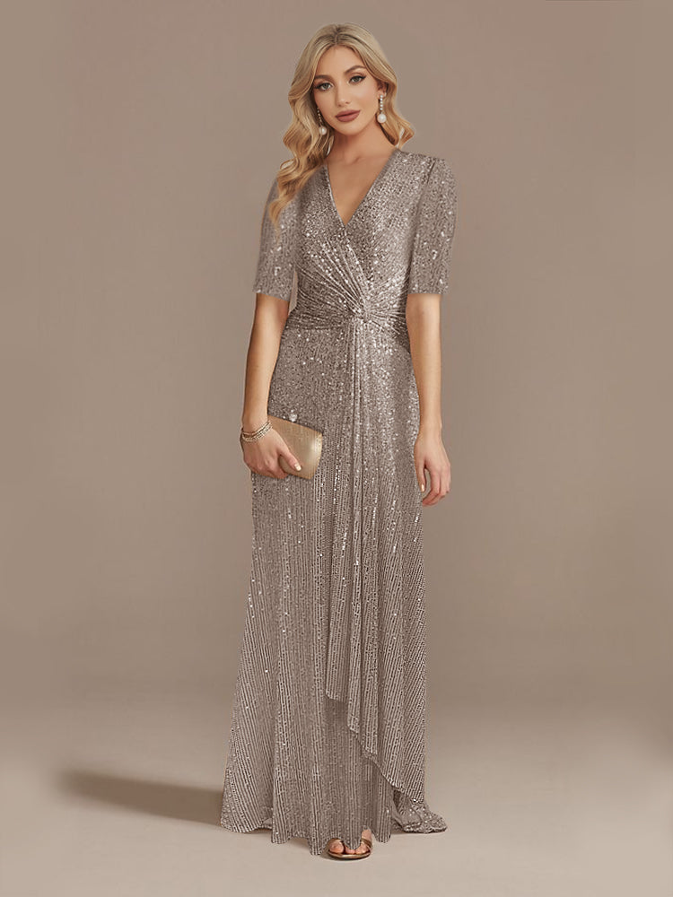 XUIBOL | v-neck sequin sheath gown