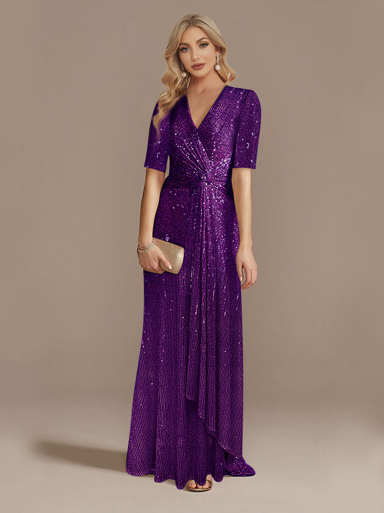 XUIBOL | v-neck sequin sheath gown