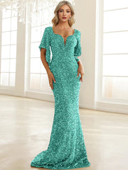 Sweetheart Neck Floor Length Sequin Prom Dress