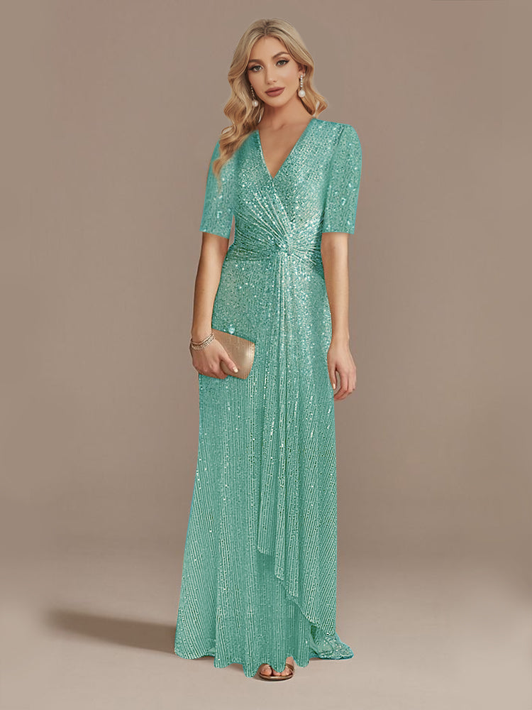 XUIBOL | v-neck sequin sheath gown
