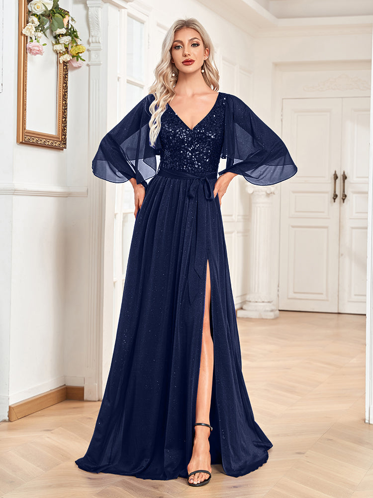 black flutter sleeve dress