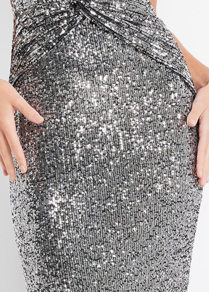 Sequins Short Sleeve Plunging Neckline Beaded Dresses