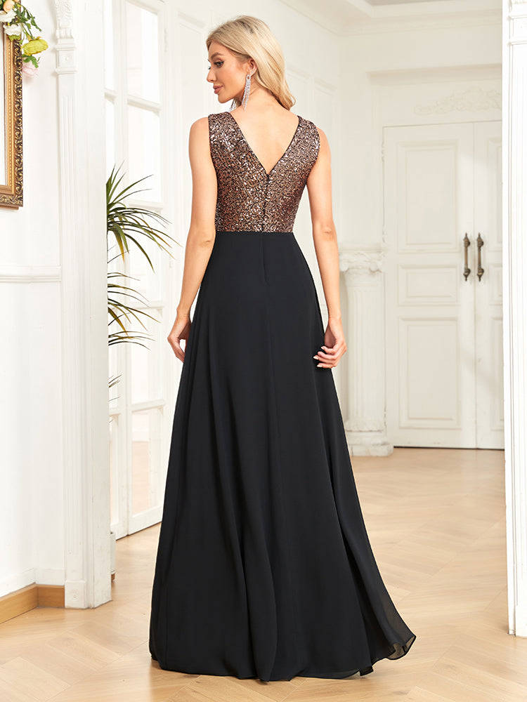 deep v neck sequin dress