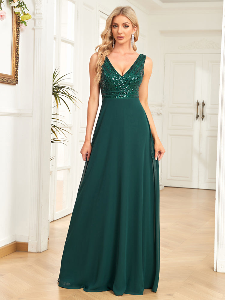 XUIBOL | Sleeveless dresses - Sequin-Embellished V-neck
