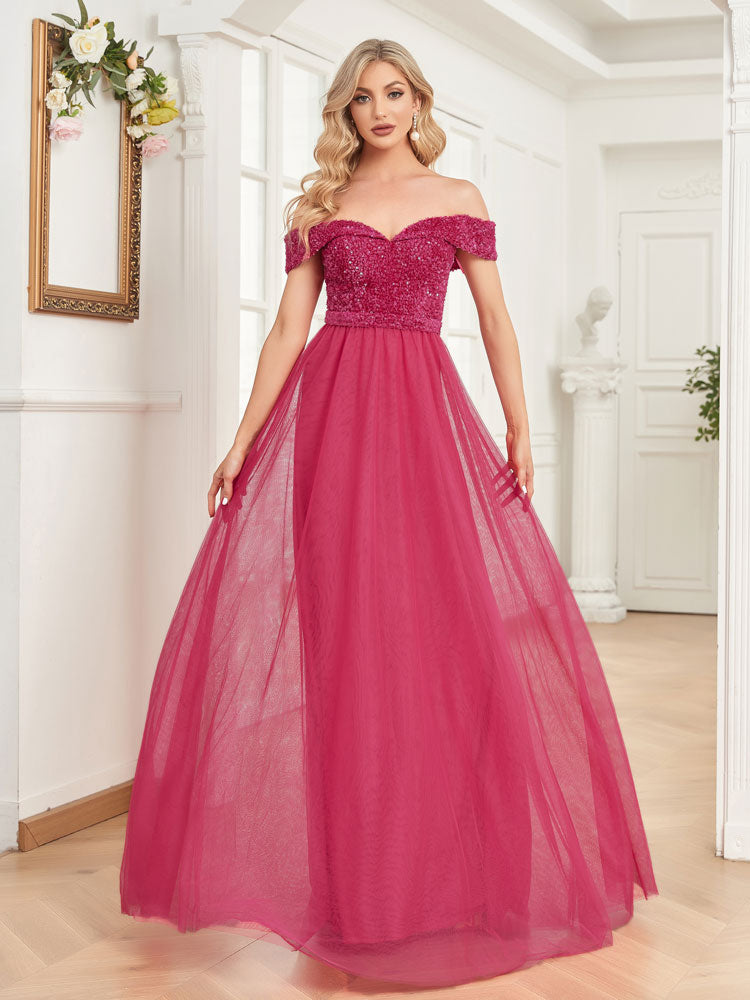 XUIBOL | An off-the-shoulder_sweetheart_neckline_Dresses_Fushia