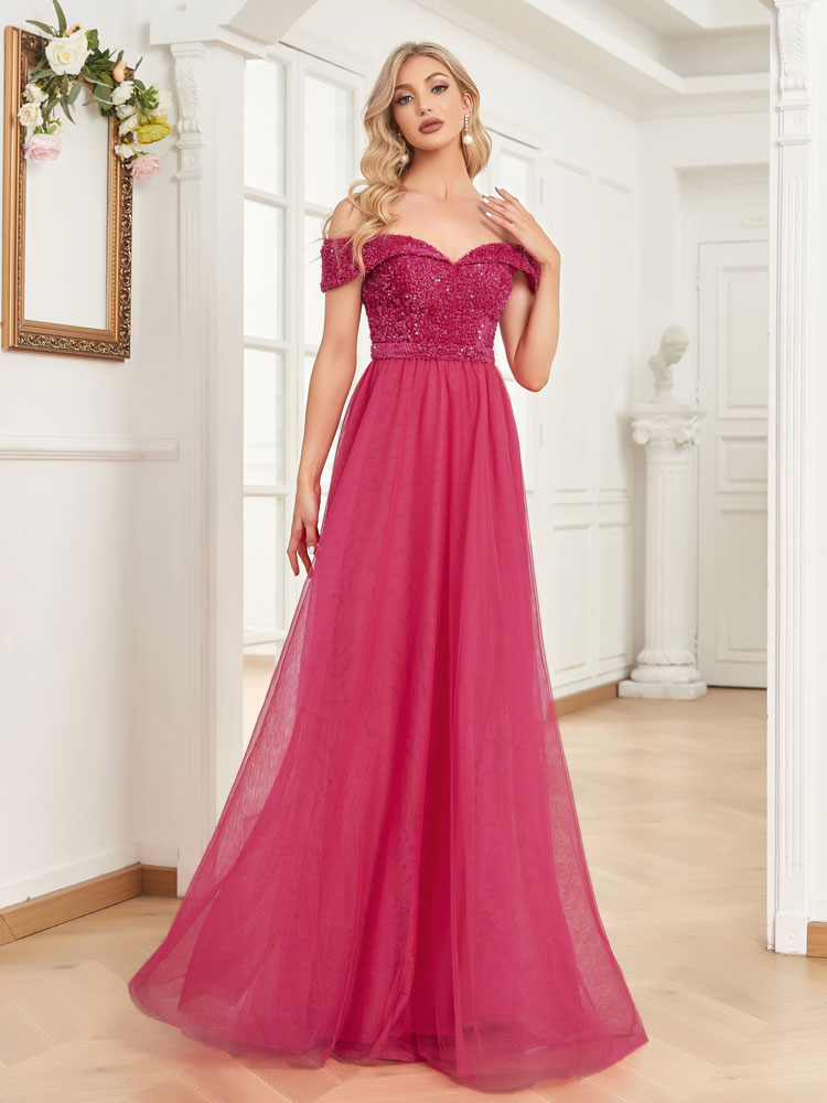 XUIBOL | An off-the-shoulder_sweetheart_neckline_Dresses_Fushia