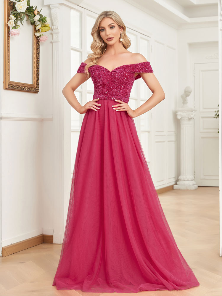 XUIBOL | An off-the-shoulder_sweetheart_neckline_Dresses_Fushia