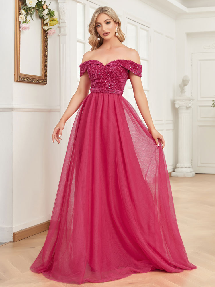 XUIBOL | An off-the-shoulder_sweetheart_neckline_Dresses_Fushia