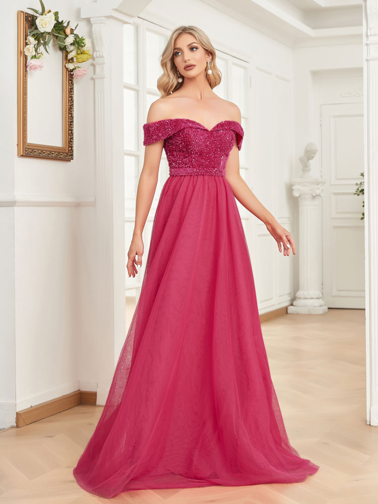XUIBOL | An off-the-shoulder_sweetheart_neckline_Dresses_Fushia