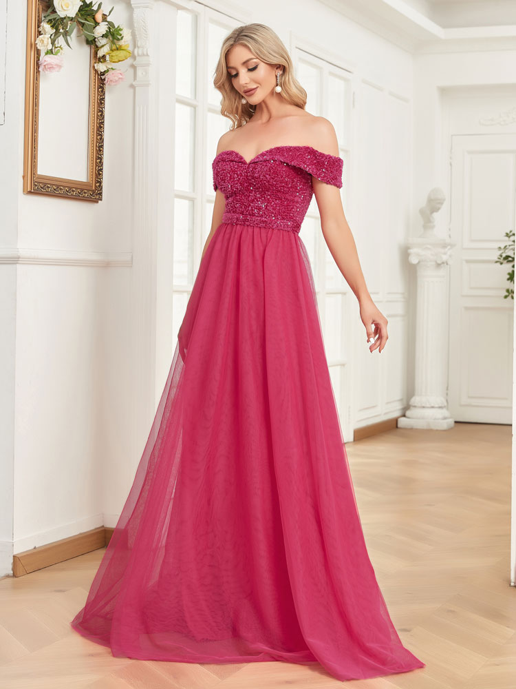 XUIBOL | An off-the-shoulder_sweetheart_neckline_Dresses_Fushia