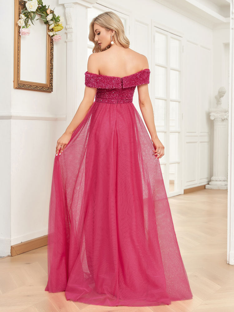 XUIBOL | An off-the-shoulder_sweetheart_neckline_Dresses_Fushia