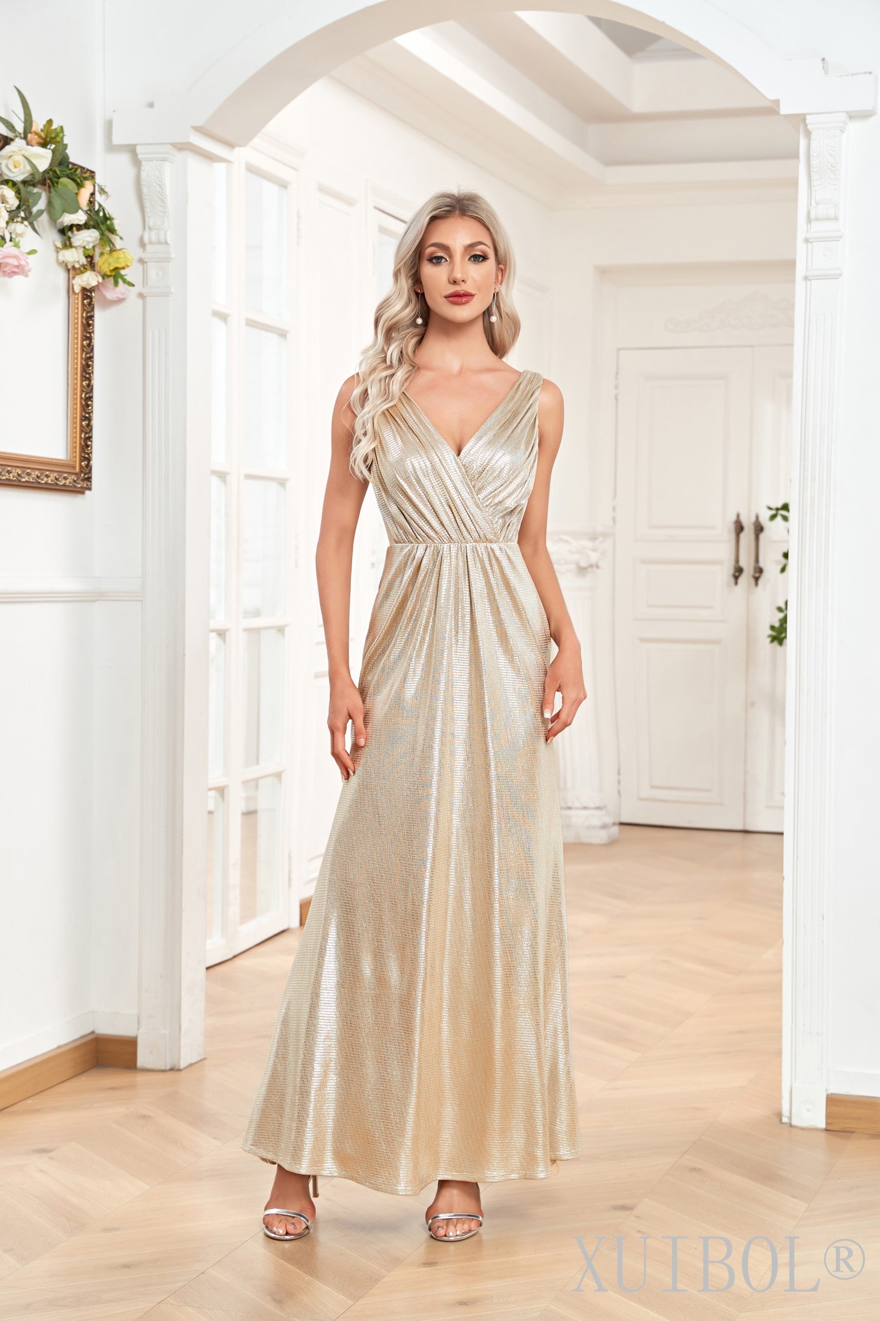 XUIBOL | a-line_tank_Shiny_metallic_fabric_dres_Champagne
