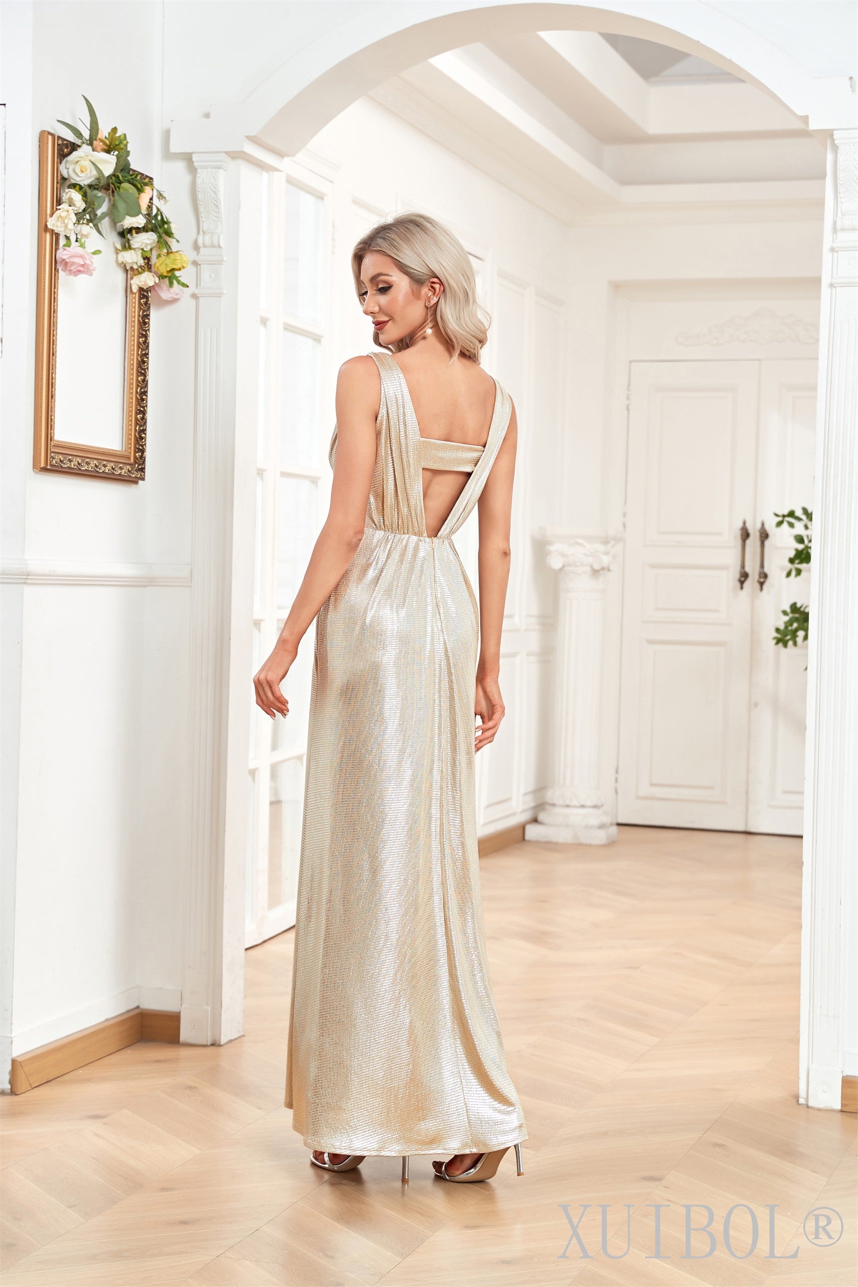 XUIBOL | a-line_tank_Shiny_metallic_fabric_dres_Champagne