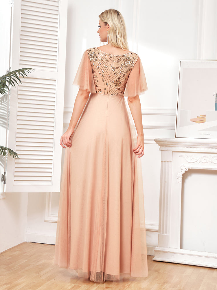 XUIBOL | Beaded Embroidery v neck short sleeve dresses