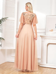 Beaded Embroidery v neck short sleeve dresses