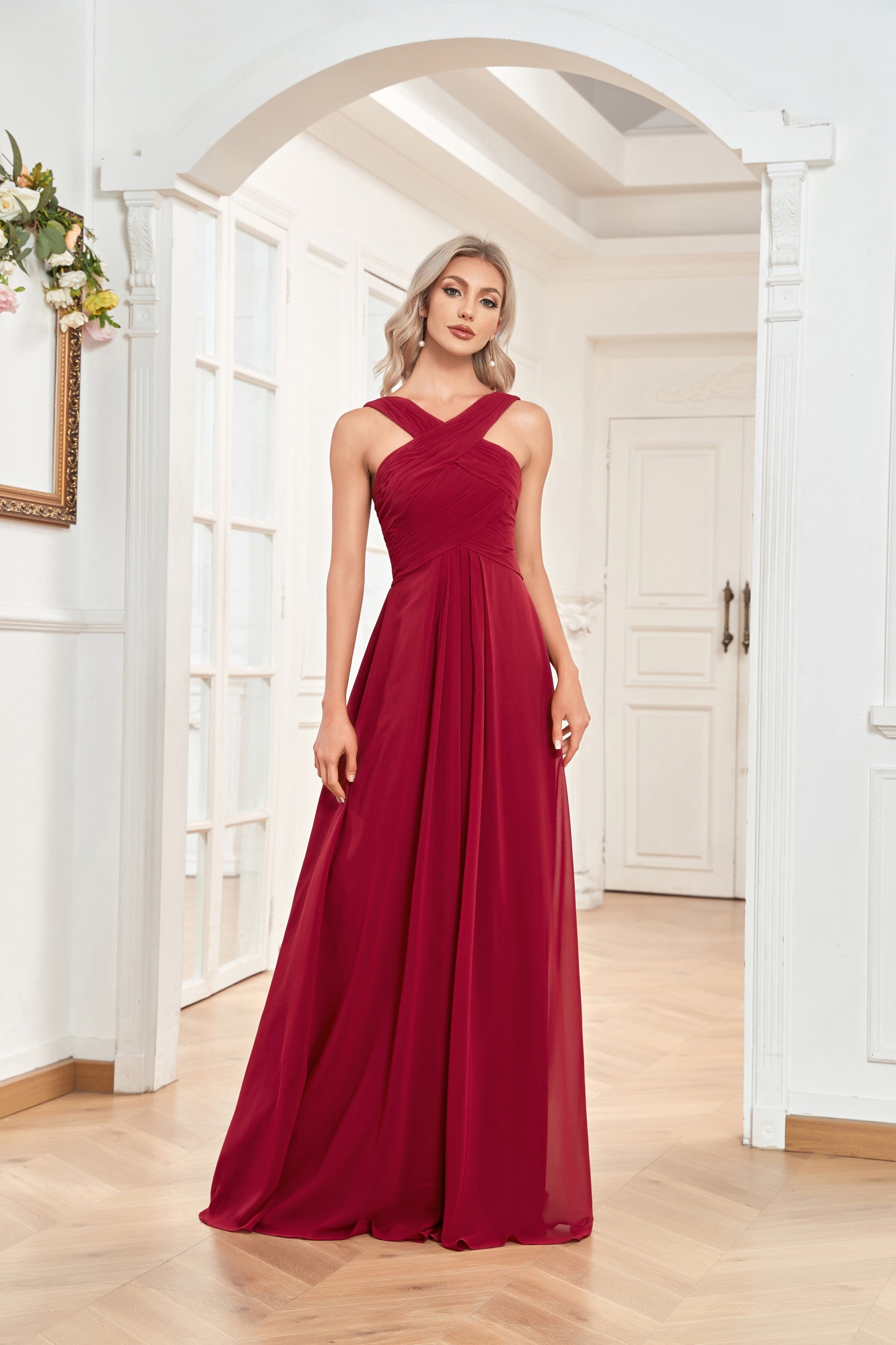 red chiffon dress