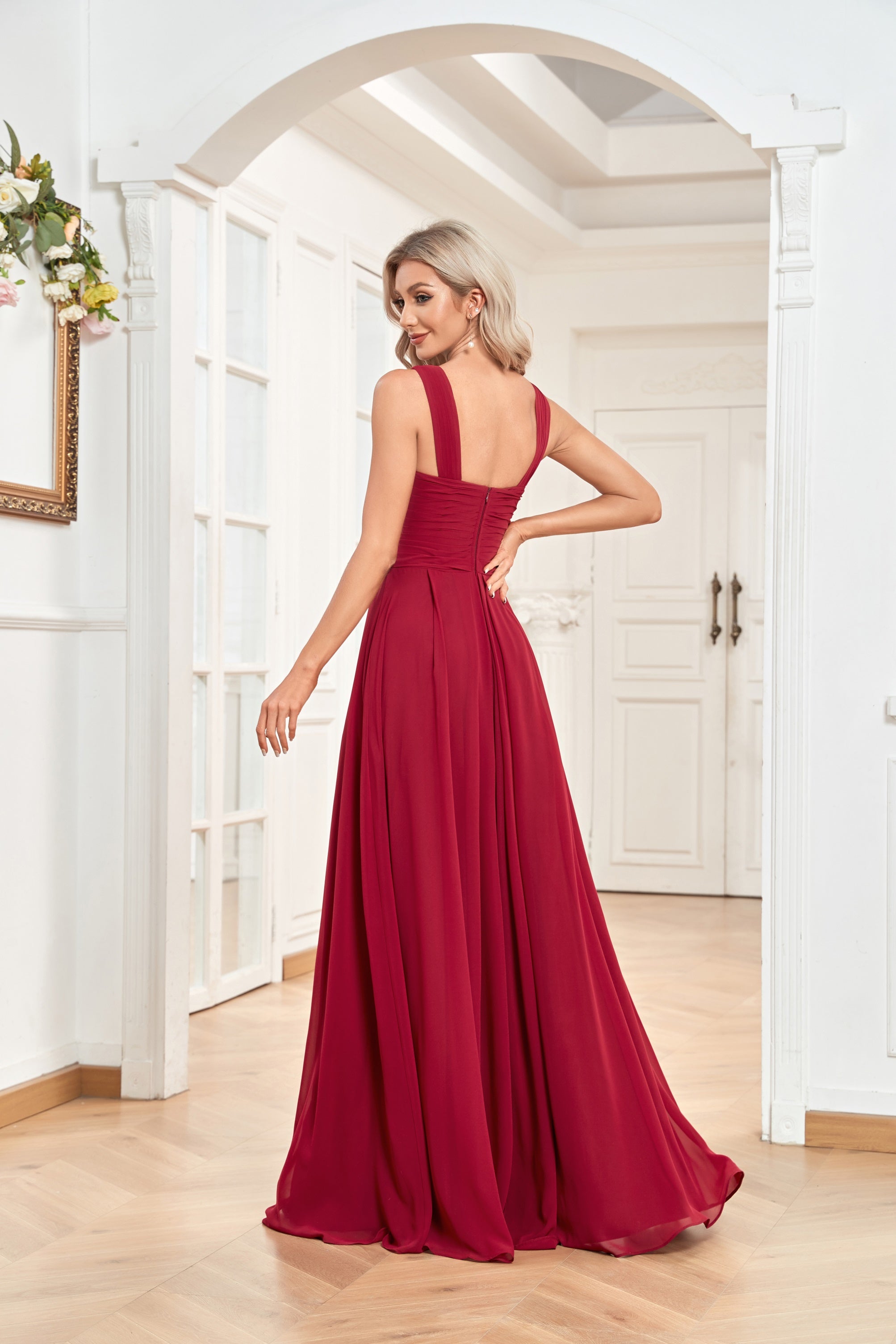 XUIBOL | Chiffon_Pleating_Dresses_Burgundy