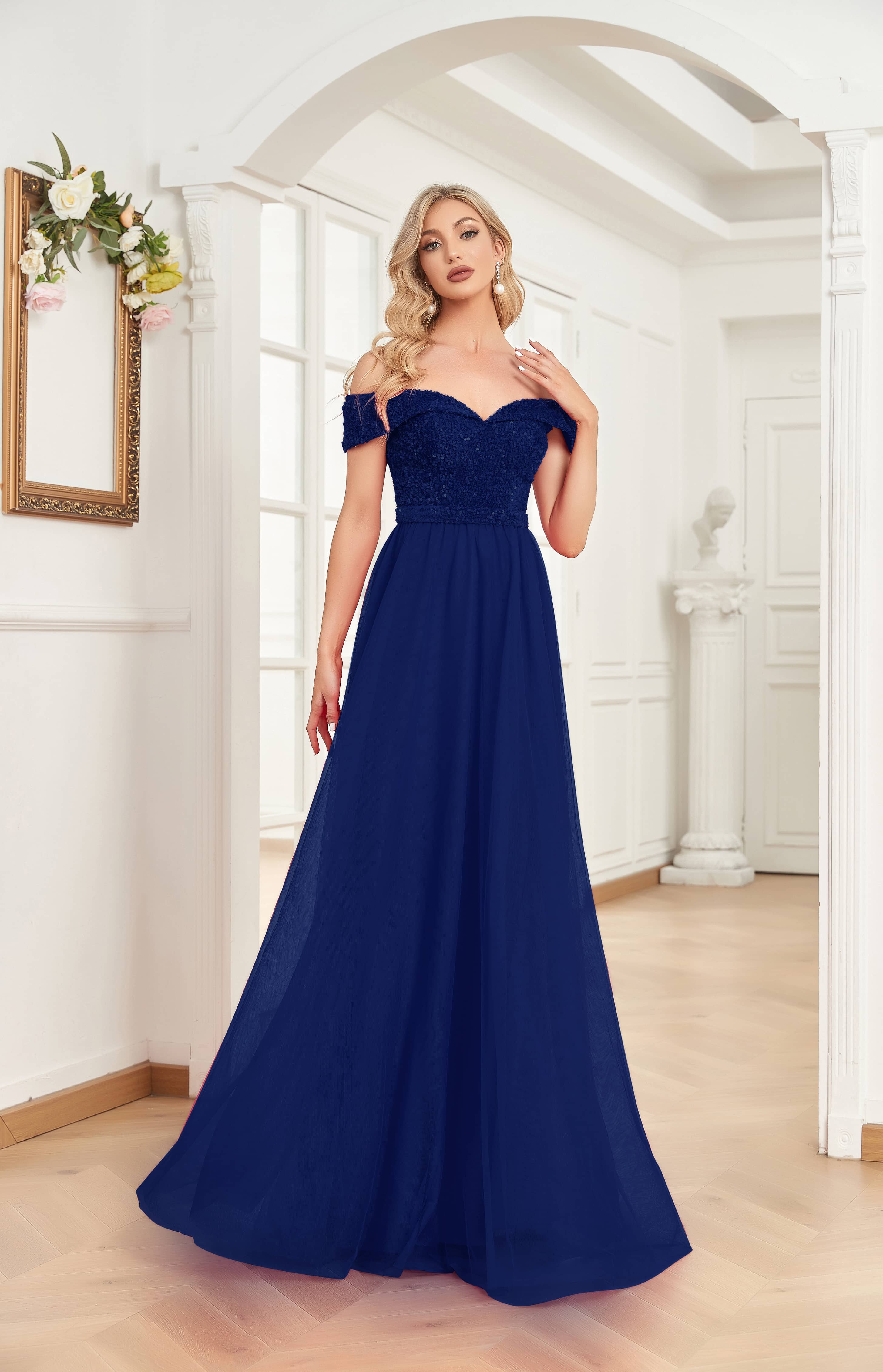 XUIBOL | An off-the-shoulder_sweetheart_neckline_Dresses_Royal Blue